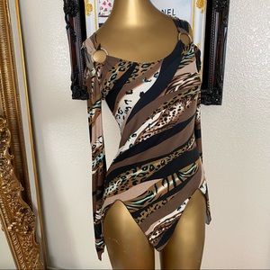 Vintage Leopard Print Shoulder Cut Out Top